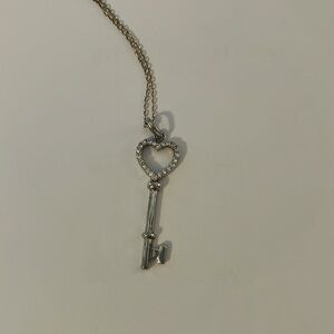 Silver Heart Key Pendant Necklace